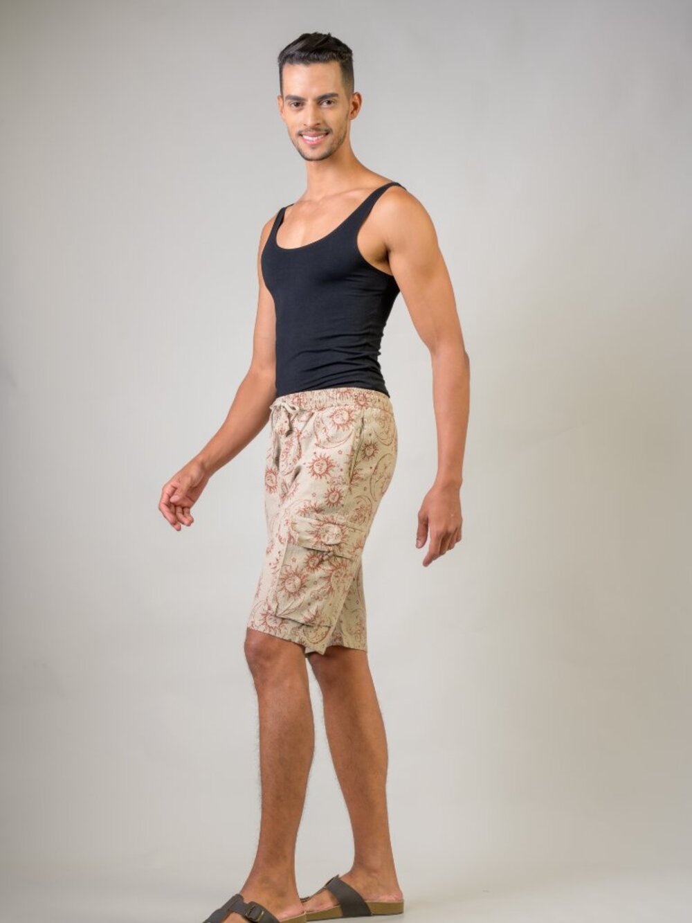 35.) Rhea Sun Moon Print Shorts - Picture 2 of 4